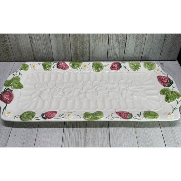 Vtg Neuwirth Serving Tray Porcelain Embossed Strawberry 15.5" x 6.5" Portugal - Picture 1 of 4